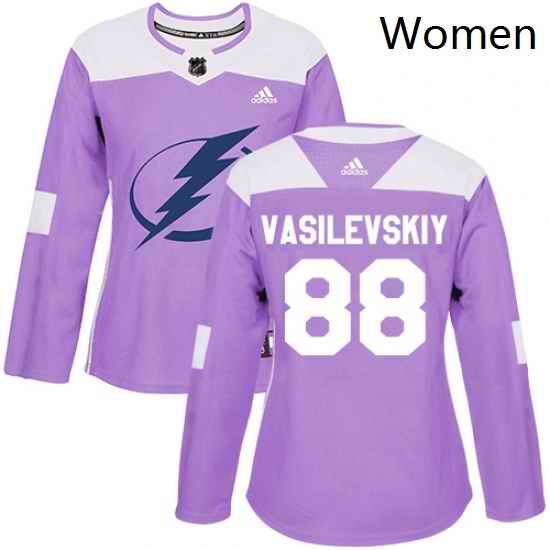 Womens Adidas Tampa Bay Lightning 88 Andrei Vasilevskiy Authentic Purple Fights Cancer Practice NHL Jersey